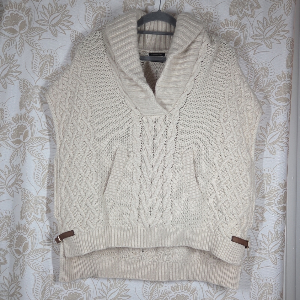 NEW Massimo Dutti Wool Angora Cashmere Poncho Cape sz S Fisherman Cable Kangaroo